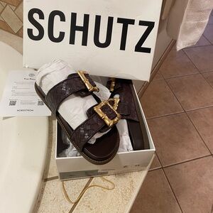 SCHUTZ Enola Sporty Woven Sandals - Dark Chocolate